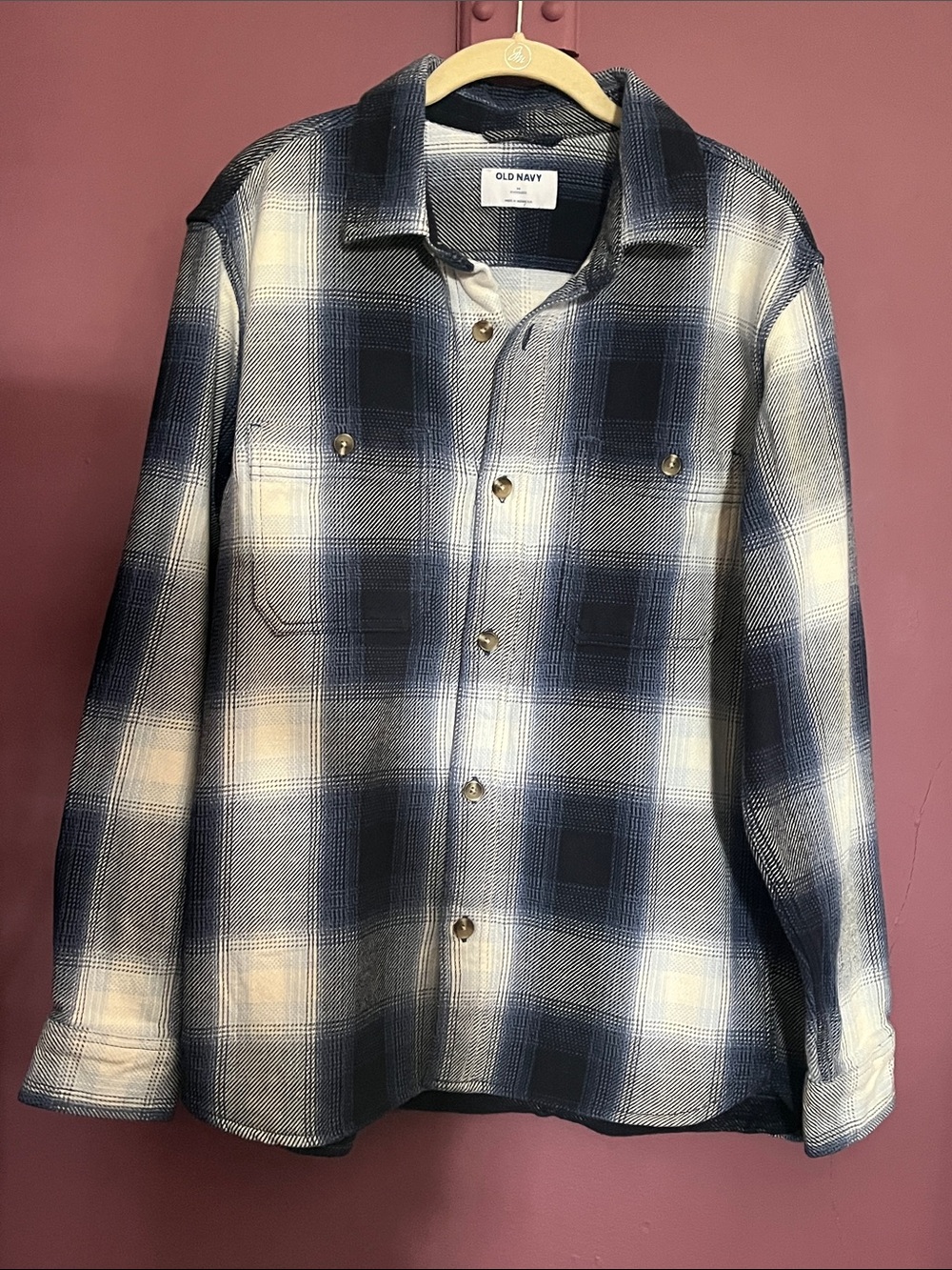 Old Navy Blue and Cream Plaid Shirt Jacket